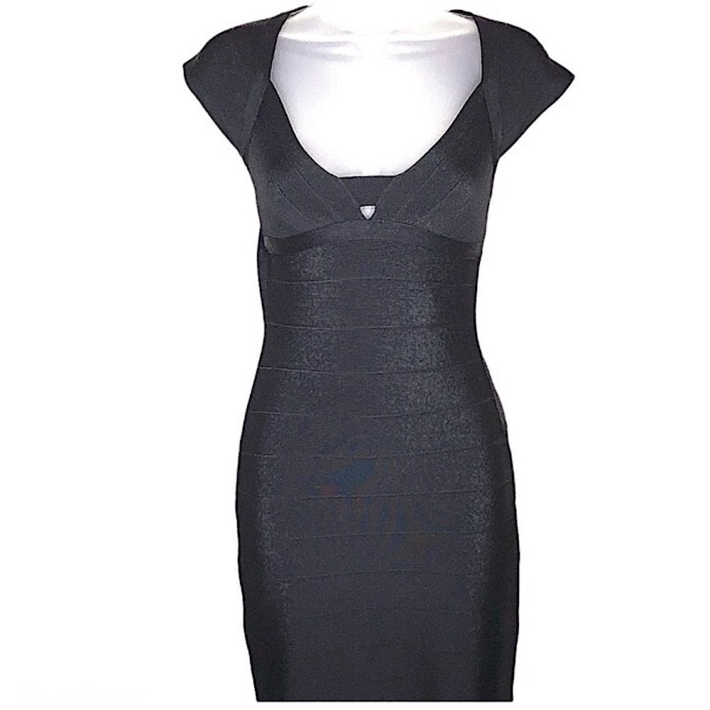 GUESS Bandage Bodycon Keyhole Cut Out Cap Sleeve Mini Dress Black Medium Y2K